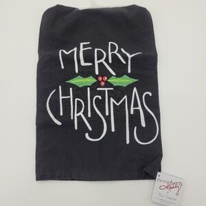 Primitives By Kathy Merry Christmas Black Kitchen Towel Cotton Holiday Holly NEW